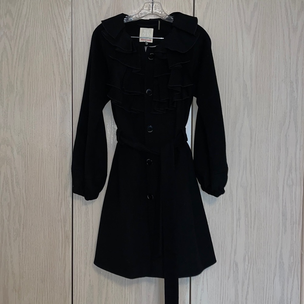 Rebecca Taylor Black 100% Wool Coat w/ruffles